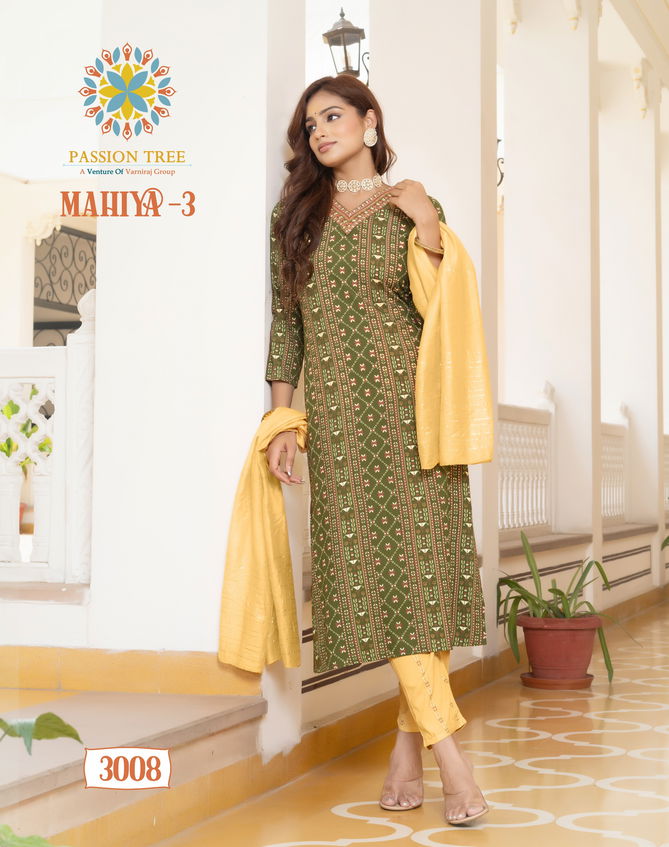 Mahiya Vol 3 By Passion Tree Rayon Gold Printed Kurti With Bottom Dupatta Orders In India
